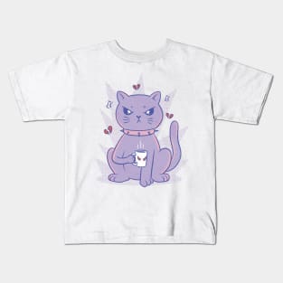 Angry coffee cat cartoon Kids T-Shirt